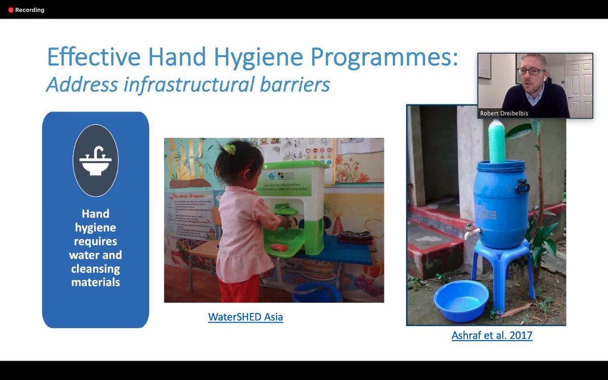 Specificity is key,  @rdreibelbis_UK emphasized. We must target behavior rather than a broad concept, can be increasing  #handwashing   frequency, duration, use of soap. It must be specific, measurable, actionable. Innovation can be in simple ways of providing access.