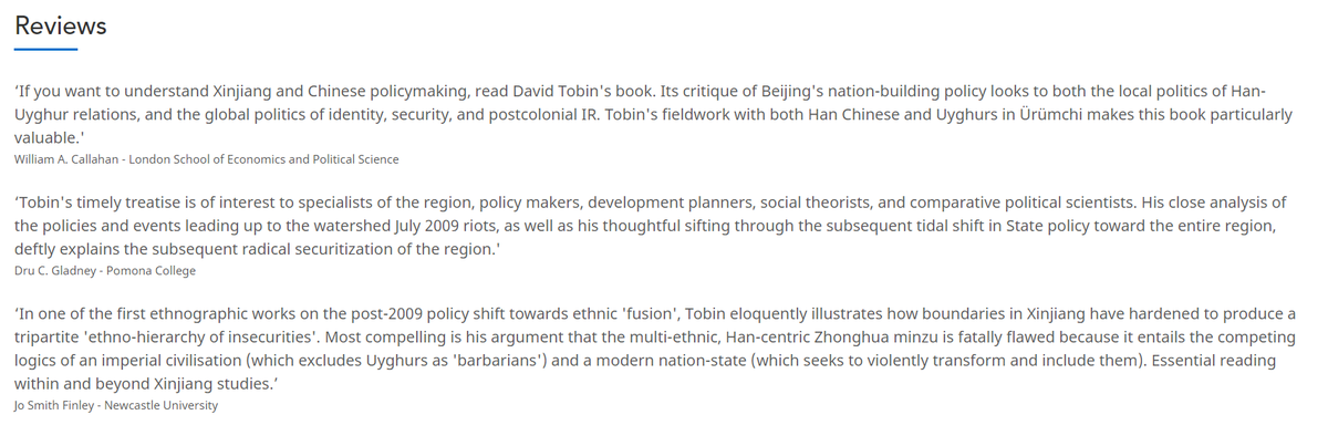 ReasonablyRagin's tweet image. My book, ‘Securing China’s Northwest Frontier: Identity and Insecurity in Xinjiang’, is now available from @CambridgeUP @cambUP_History. It analyses how China’s nation-building in #Xinjiang shapes insecurity and ethnic boundaries between Han and #Uyghurs. doi.org/10.1017/978110…