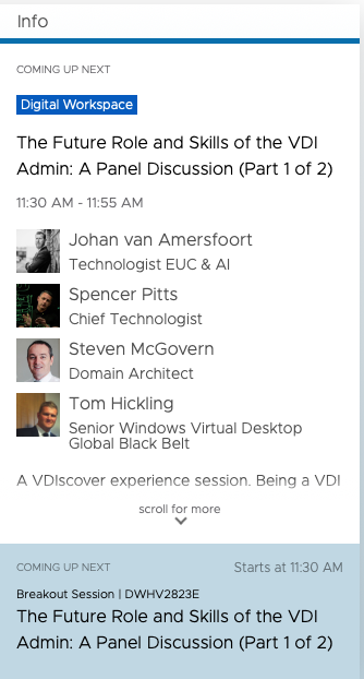 vhojan's tweet photo. Next up: The Future Role and Skills of the VDI Admin: A Panel Discussion (Part 1 of 2) with a couple of my friends @Spoinster @tomhickling @bluehoops #VMworld #VDIscover
https://t.co/5WuCKdQouB https://t.co/Fq0yriEWkS