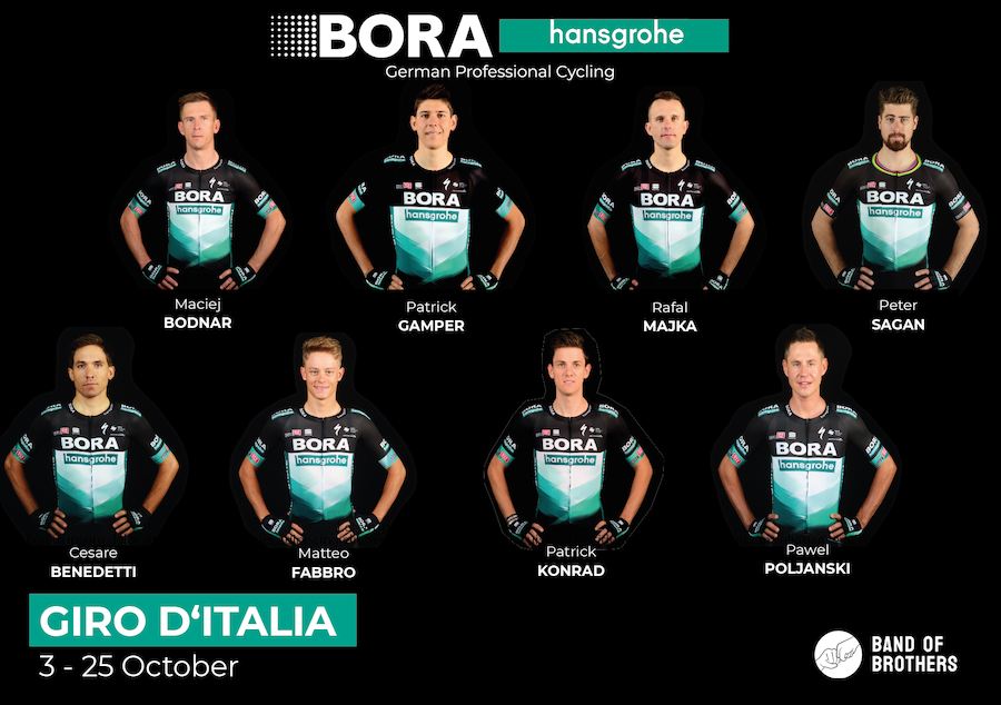 👥GIRO D'ITALIA LINE-UP 🇮🇹

Our riders who'll be taking on this year's <a href="/giroditalia/">Giro d'Italia</a> are:

🇮🇹 <a href="/benedetticesare/">cesare benedetti</a>
🇵🇱 <a href="/maciejbodnar/">Maciej Bodnar</a>
🇮🇹 @M_Fabbro95
🇦🇹 <a href="/patrick_gamper/">Patrick Gamper</a> 
🇦🇹 <a href="/PatricKonrad/">Patrick Konrad</a>
🇵🇱 <a href="/majkaformal/">Rafał Majka</a>
🇵🇱 <a href="/pawelpoljanski/">Pawel Poljański</a>
🇸🇰 <a href="/petosagan/">Peter Sagan</a>

Ready to roll 💪
#Giro #Giro103
