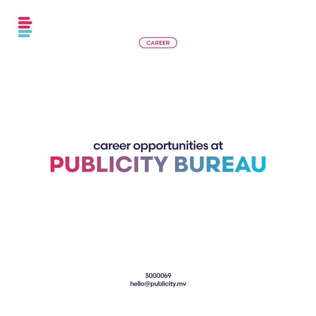 PublicityBureau's tweet photo. We’re looking for creatives to join our team. The ideal candidates will have a basic understanding of multiple skills and disciplines.

Positions are both full time and freelance/project basis.

Send us your portfolio/CV to 
📧 hello@publicity.mv https://t.co/PdkNykigtX
