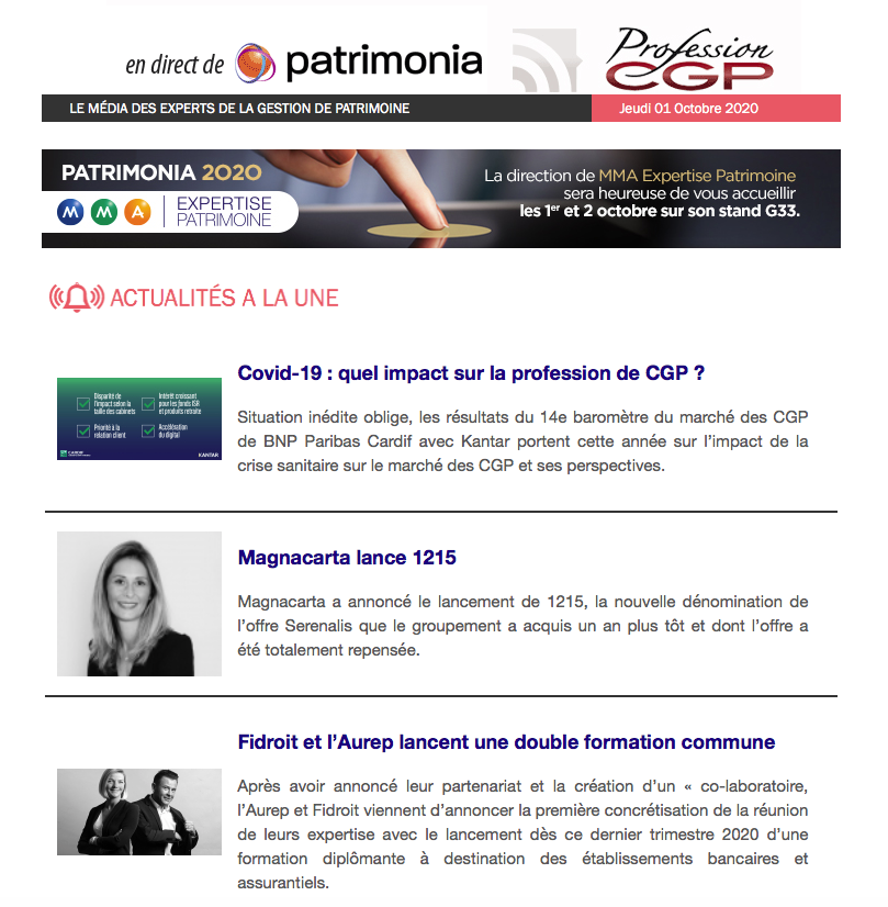 ProfessionCGP's tweet photo. 🔴 [#Patrimonia2020]
#CGP, découvrez La News Hebdo spécial @PatrimoniaLyon  Jour 1➡️ https://t.co/N6rQ5HIC17

#AssetManagement #Immobilier #AssuranceVie #ISR #PrivateEquity #GestionDePatrimoine #COVID19 #formation https://t.co/EhY7OhYfO2