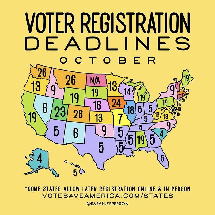 the US election is next month, and registration to vote in some states ends as early as sunday not only is it important to register, but it’s just as important to actually vote!