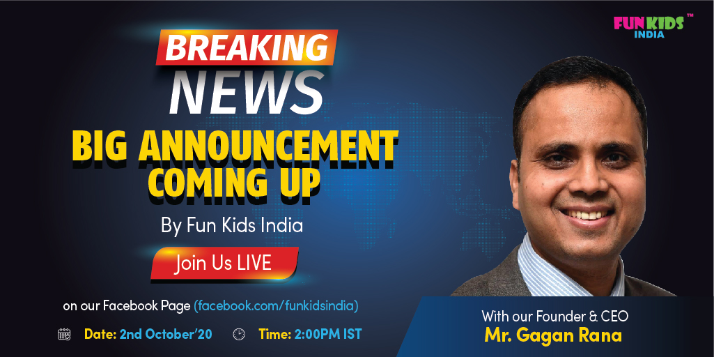 FunKidsIndia's tweet photo. A BIG ANNOUNCEMENT coming on 2nd October 2020 by Fun Kids India.
Stay tuned… Something BIG is coming! Visit the link⬇️
https://t.co/1c0KVj0pvC

Trust me; you don’t want to miss out on this opportunity. 

#BigAnnouncement #StayTuned #NewsAlert #funkidsindia https://t.co/NYmB2GooBN