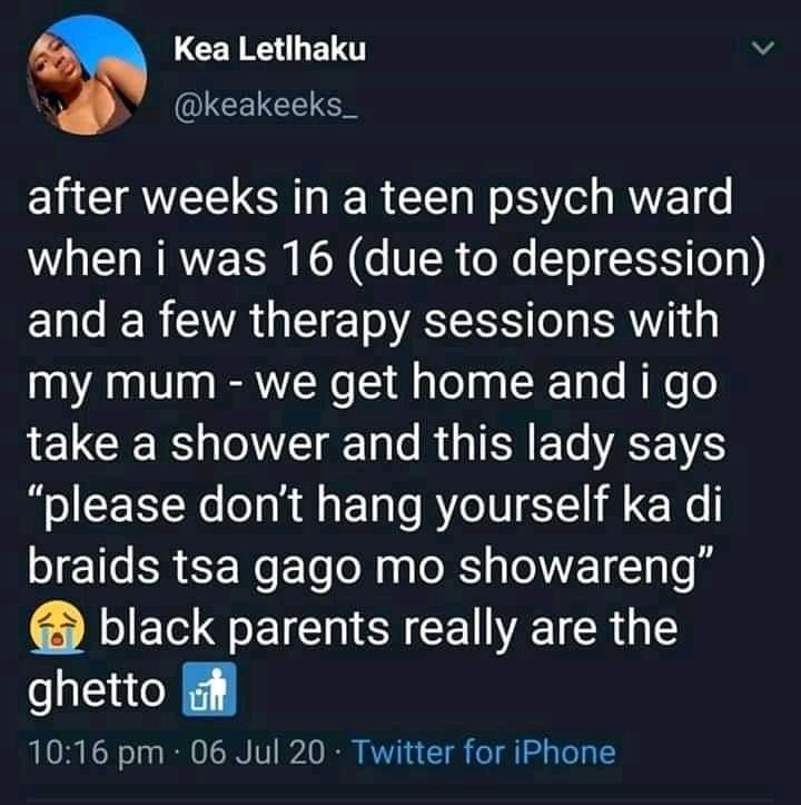 Therapy and black parents don't mix.