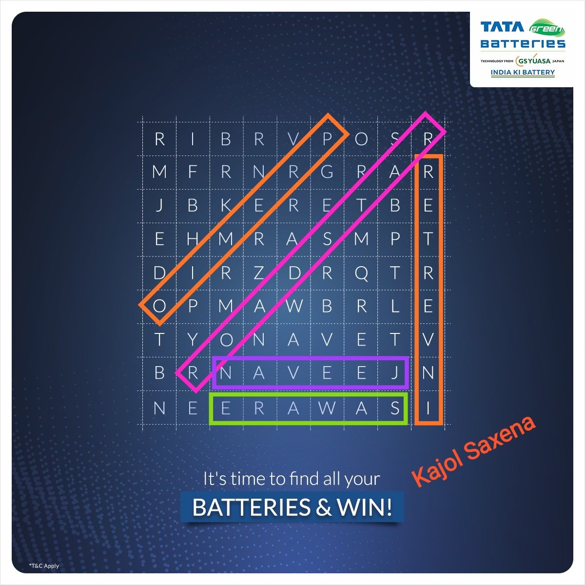 KajolSaxena7's tweet photo. @Tatagreenbatery 1. Premio 
2. Roadstar 
3. Jeevan 
4. Sawar-e  
5. Inverter 

#ContestAlert #FindYourBattery  
#TataGreenBatteries #TataGreenBattery @Tatagreenbatery 

@illuminati2912 @DayalOjha_5 @itsme_celia @SJ_0016 @riyazali4312 https://t.co/Sj4l3QHRLH