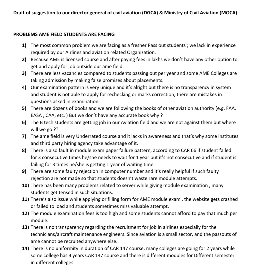 bhavyavelani18's tweet photo. @DGCAIndia DAY 23 
Please consider our request regarding issues faced by ame field persons
We have forwarded a draft and we want you to look into it.
@HardeepSPuri ji @MoCA_GoI @narendramodi ji @PMOIndia 
Please help us
@MAG4AME &amp; @shukla_tarun Support us
#letsfightforourrights https://t.co/fujCdzQQwR