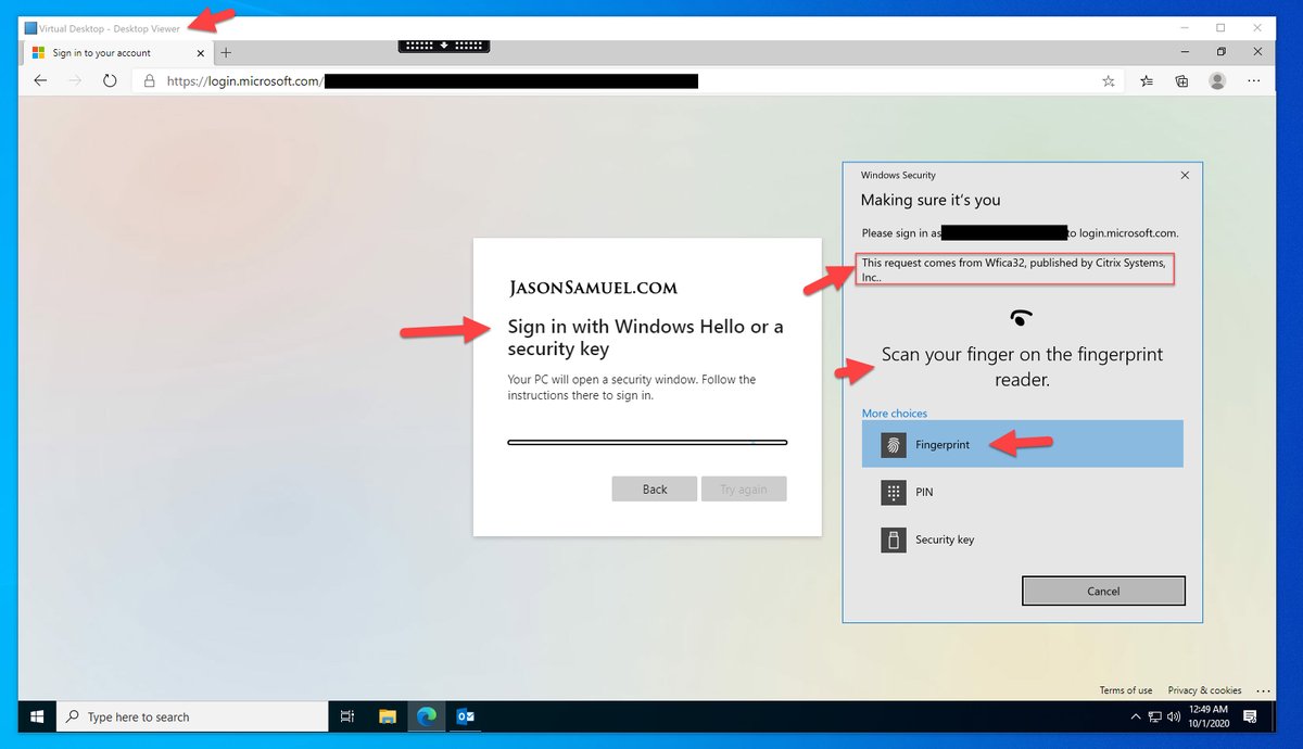 jsbodynmind's tweet image. #FIDO2 &amp;amp; #Microsoft Windows Hello optimized #Citrix HDX virtual channel. Works w/ multi-protocol keys (FIDO2 &amp;amp; PIV concurrently) 

-Windows 10 1909 min, 2004 best
-VDA 2009 
-Workspace app 2009.5
-DG VDA v.2003
-In VM, works w/ new Edge
-Citrix Cloud Monitor won&apos;t show VC (yet)