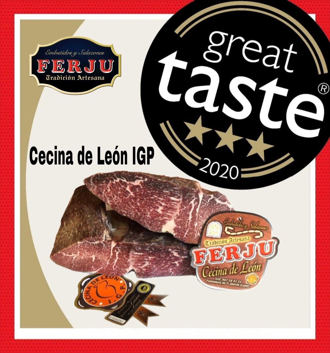[SUPRÊME RECONNAISSANCE DE LA GASTRONOMIE MONDIALE] GREAT TASTE AWARDS 2020 (26/09/2020)
La Fabrique de Cecina de LÉON IGP s’est vue décerner  ⭐️⭐️⭐️en étant l’unique Cecina à obtenir le prix le plus élevé.
#charcuterie #cecina <a href="/AwardsTaste/">Great Taste Awards</a> #gastronomie  <a href="/CecinadeLeon/">Cecina de León I.G.P</a>