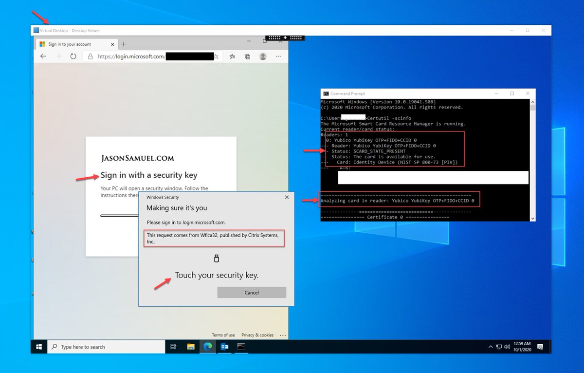 jsbodynmind's tweet image. #FIDO2 &amp;amp; #Microsoft Windows Hello optimized #Citrix HDX virtual channel. Works w/ multi-protocol keys (FIDO2 &amp;amp; PIV concurrently) 

-Windows 10 1909 min, 2004 best
-VDA 2009 
-Workspace app 2009.5
-DG VDA v.2003
-In VM, works w/ new Edge
-Citrix Cloud Monitor won&apos;t show VC (yet)