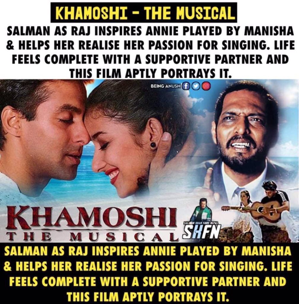 Film :- Khamoshi: The MusicalRelease Date :- 9 August, 1996Verdict :- Flop @BeingSalmanKhan as Rajant “ Raj “ KashyapThis film is one of  #SalmanKhan's best performances as a romantic leading man, it is one of his most realistic and sincere performances.