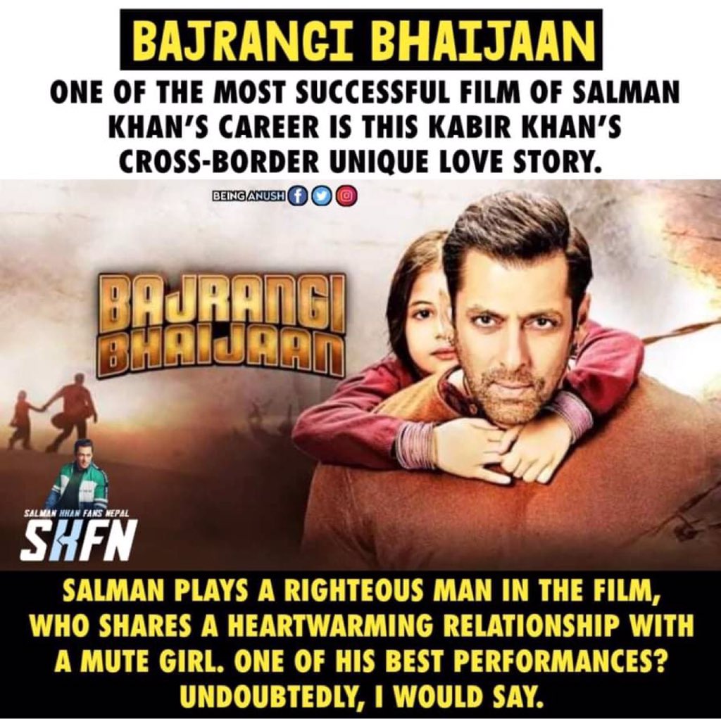 Film :- Bajrangi BhaijaanRelease Date :- 17 July, 2015Verdict :- ATBB @BeingSalmanKhan as Pawan Kumar Chaturvedi / Bajrangi Bhaijaan . The meaning of Masterpiece movie one & only our Bajrangi!