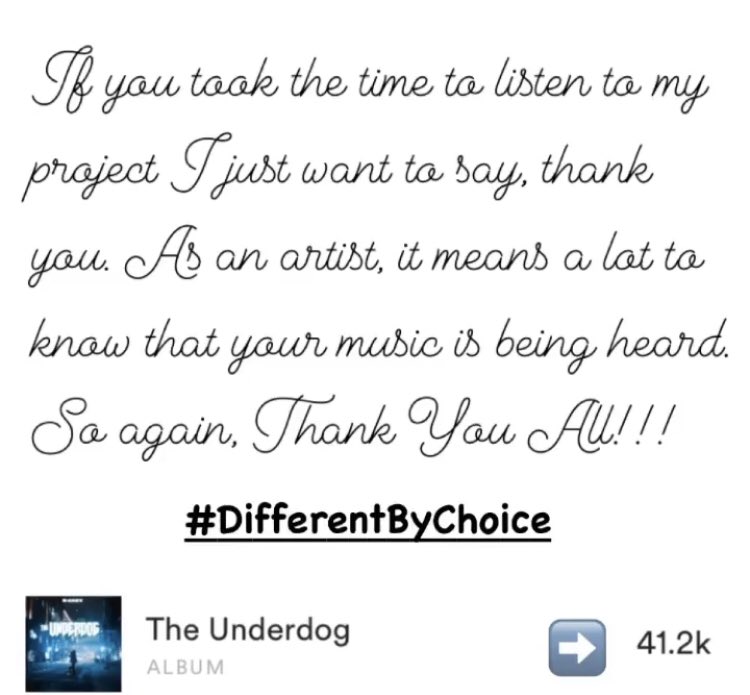EazyTheUnderdog's tweet photo. If you took the time to listen to “The Underdog”... Thank You🙏🏾🙏🏾🙏🏾
#DifferentByChoice #HipHop #Rap #Emcee #Chicago #MakeYourOwnLane #WeAllYouNot #TheUnderdog #Retweet #Like
And if you didn’t😏...⬇️⬇️⬇️⬇️
https://t.co/MiBoMOU3re https://t.co/NnUcosc9sw