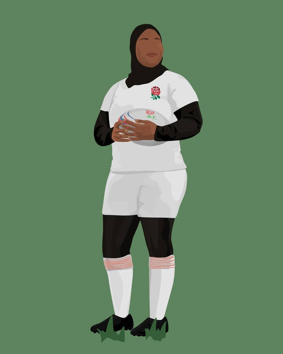 Does this look strange? A muslim woman representing England? In the spirit of 'can't see it can't be it'  I got <a href="/CeliaAmy/">Celia Quansah</a> to create this epic illustration. I want to be around to see this vision come to reality - One day 🙌🏾🏉 1/3
#RepresentationMatters #womensrugby