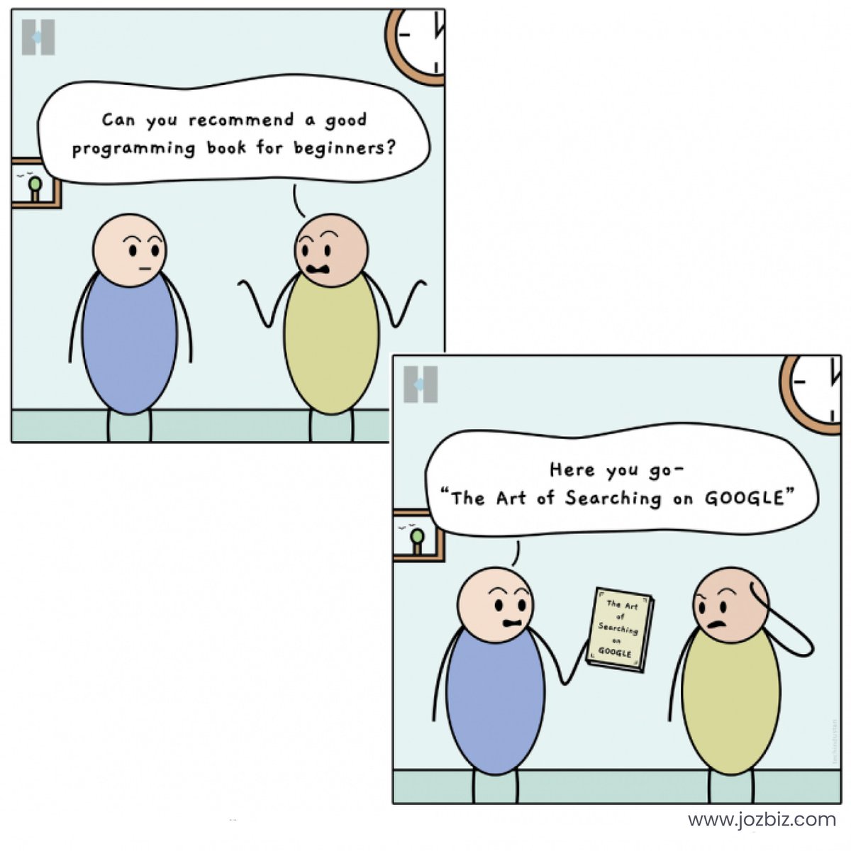 jozbiz's tweet photo. The Art of searching on GOOGLE!
#jozbiz #programmers #google #googlesearch #programmingbeginner #beginner #programming #dailymeme #developermemes https://t.co/DBBxfPt8BJ
