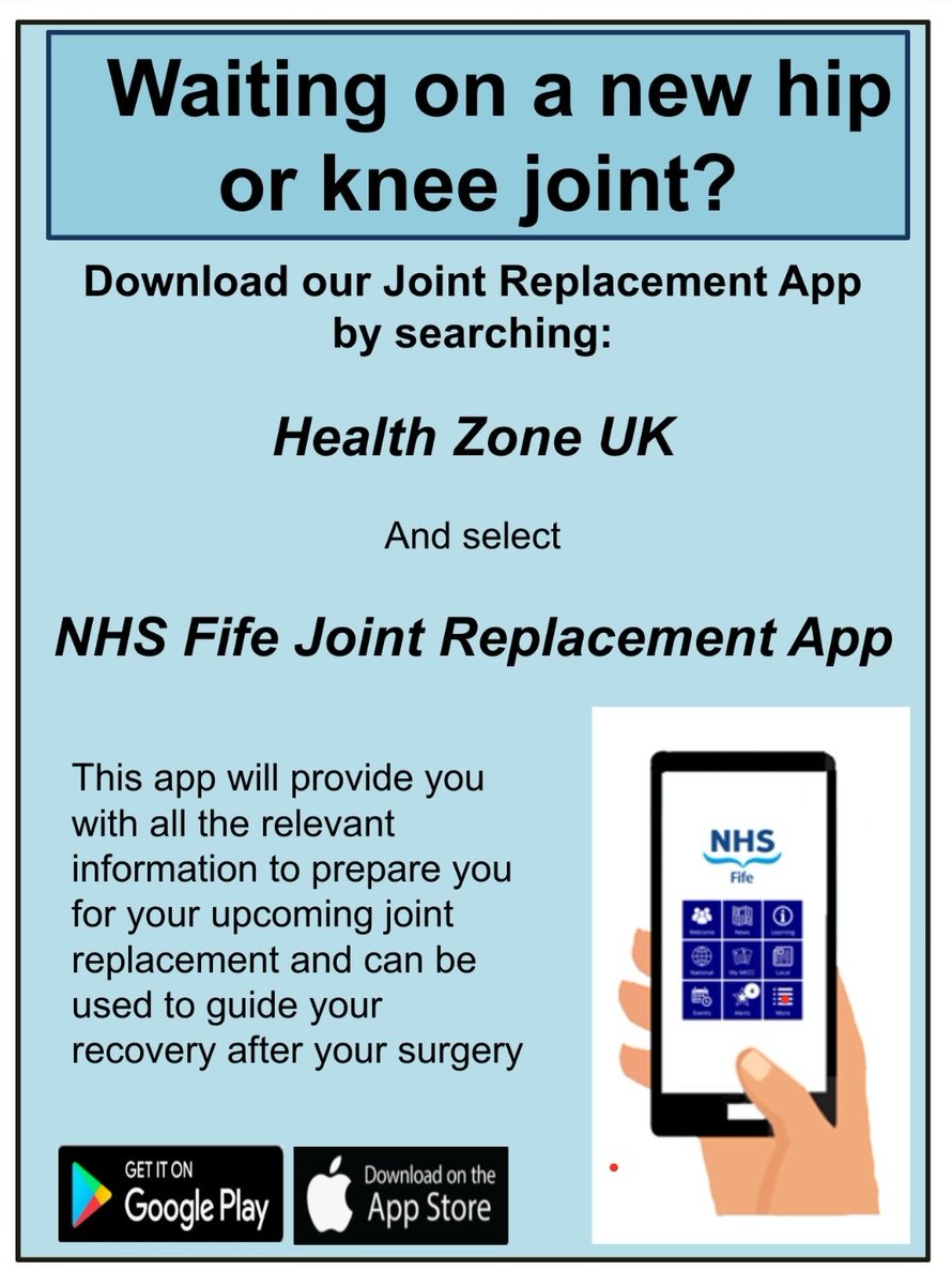 I am excited to announce that after 18months my #dnmahp project is ready for use. Download our #nhsfife app to guide you through the journey of having a total hip or knee replacement 🦵 @nhsfife @NESnmahp
@NHS_Education @AnnRae
@lesleyahpd
@Francis7Santos