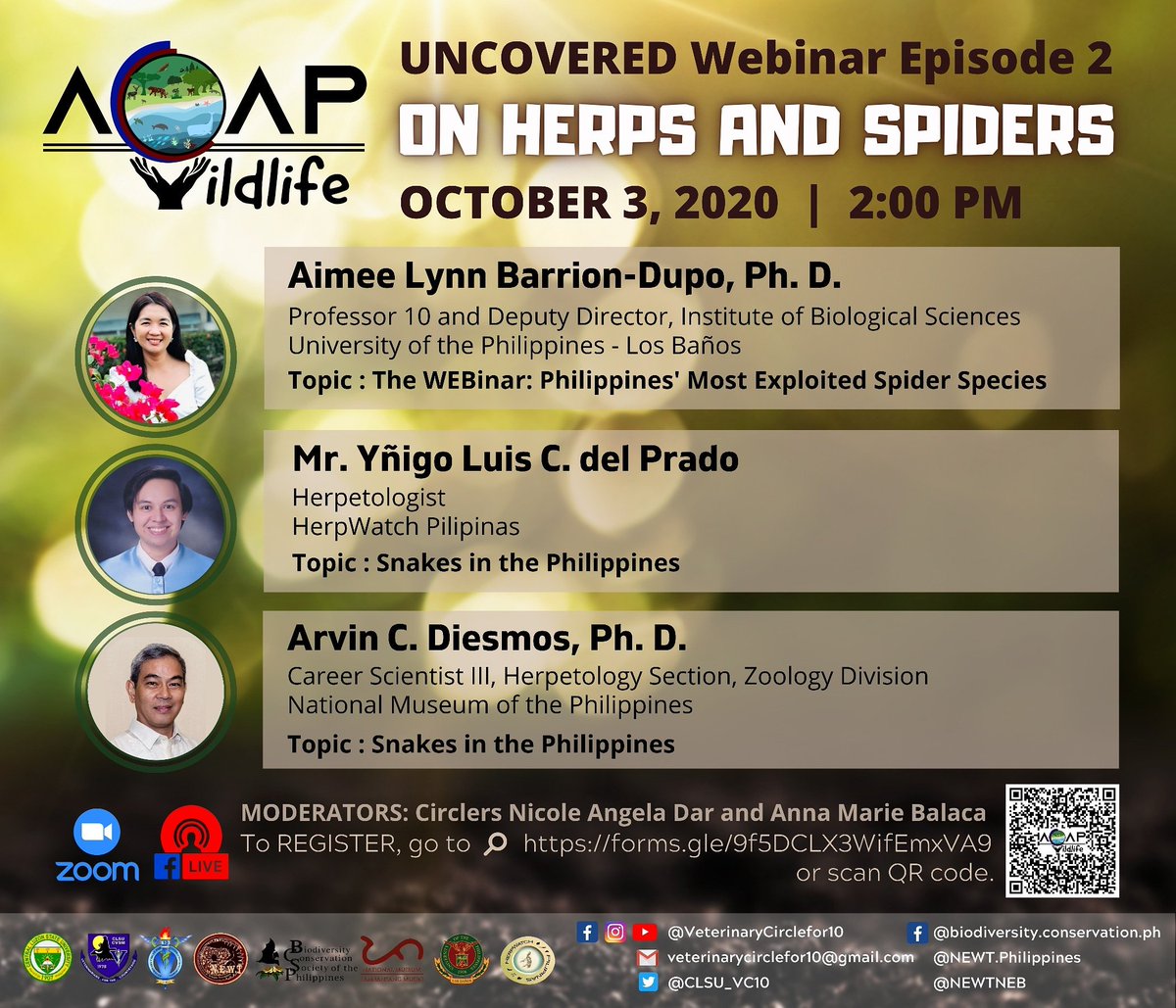 CLSU_VC10's tweet photo. Now it's time to understand the misunderstood creatures!

REGISTER NOW!!! Log on to
https://t.co/1l9eDQUz7d
or scan the QR code displayed on the poster.

#UNCOVEREDWebinarSeries
#OnHerpsAndSpiders
#VC10OneWithWildlife
#VC10xBCSPxNEWT https://t.co/uOieltbi4y
