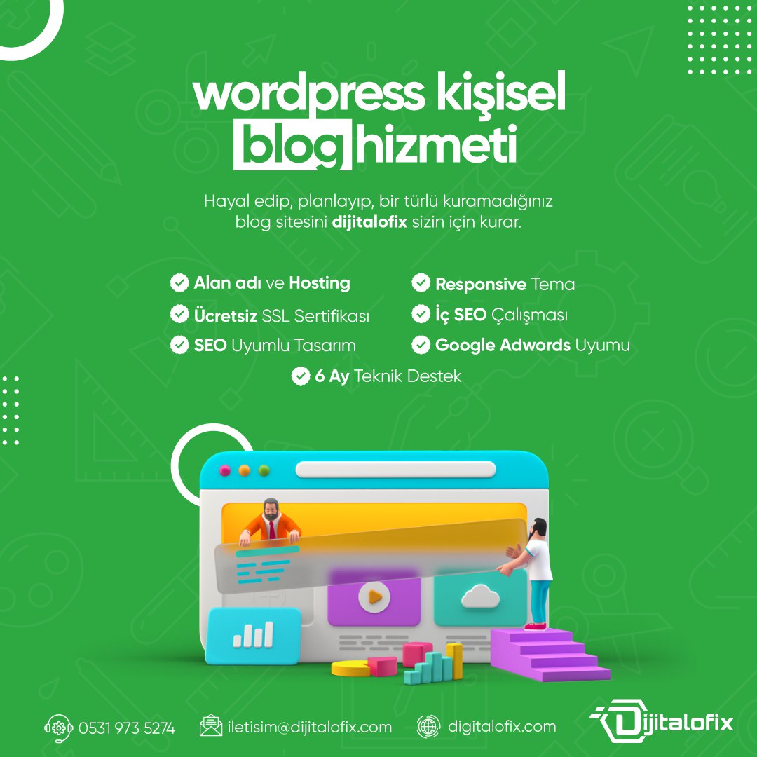 Hayal edip, planlayıp da bir türlü kuramadığınız blog sitesini #Dijitalofix sizin için kurar. Uzman ekimiz
süreç boyunca ve sonrasında 7/24 teknik destek sağlar.
Detaylı bilgi ve iletişim için web sayfamız: dijitalofix.com

#wordpress #blog  #website #sitekurulum