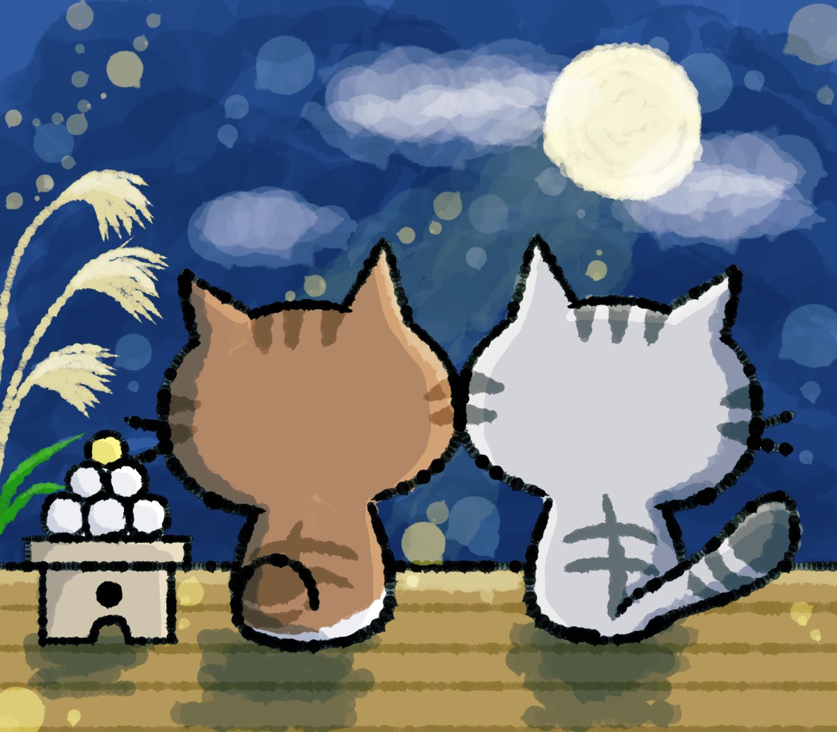 今日は十五夜 でも残念ながら天気悪くて月が見えない 今日は何の日 十五夜 満月 ねこ 猫 ネコ ねこイラスト イラスト ツイレポ