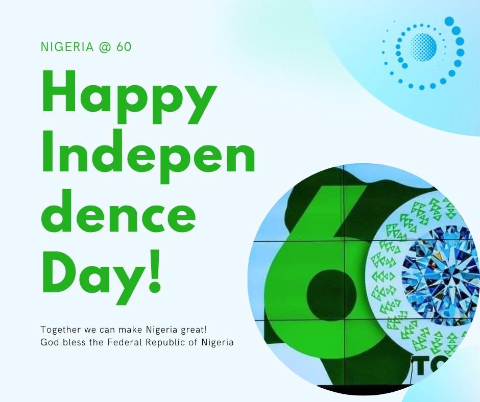 ExtentialTech's tweet image. Happy 60th Anniversary of Independence to all Nigerians.
Together we make Nigeria great!
God bless the Federal Republic of Nigeria.
#nigeriaat60 #NIGERIA60RisingTogether #NigeriaIndependence #Nigeria