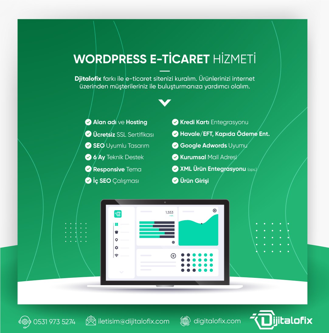 İnternet üzerinden satış yapmak artık çok kolay. #Dijitalofix, sunduğu #webçözümleri hizmeti ile
#wordpress tabanlı #eticaret sitesi sahibi olmanıza yardımcı olur. Ürünlerinizi internet üzerinden müşterilerinizle buluşturmanıza yardımcı olur.
dijitalofix.com
#ecommerce