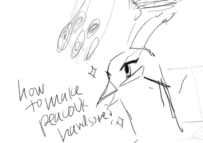 no new finished art today, but i did stay up until 3am figuring out how to make a peacock look handsome,, would you swipe right? 😳 