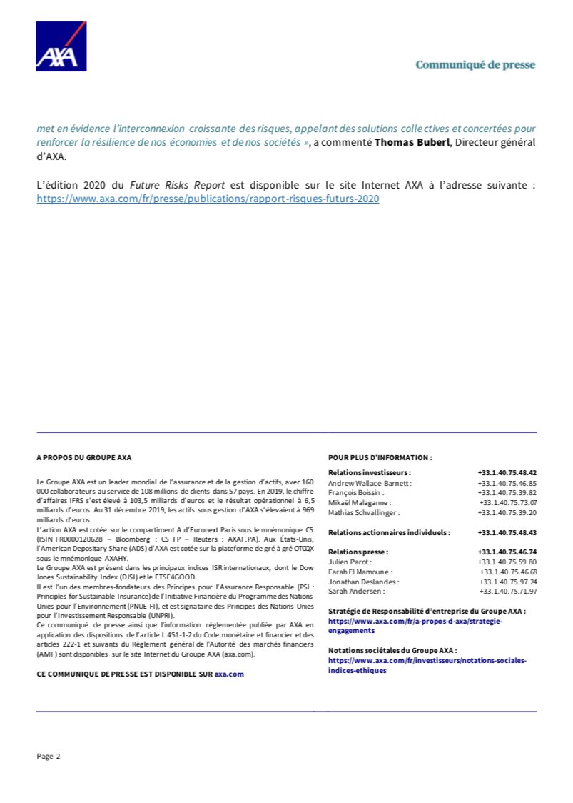 🔵 <a href="/AXA/">AXA</a> publie son classement annuel des risques émergents #FutureRisksReport2020.
✔️La pandémie de la #Covid19 éclipse le risque climatique
✔️Le #changementclimatique reste n°1 en Europe mais chute en Asie et en Amérique