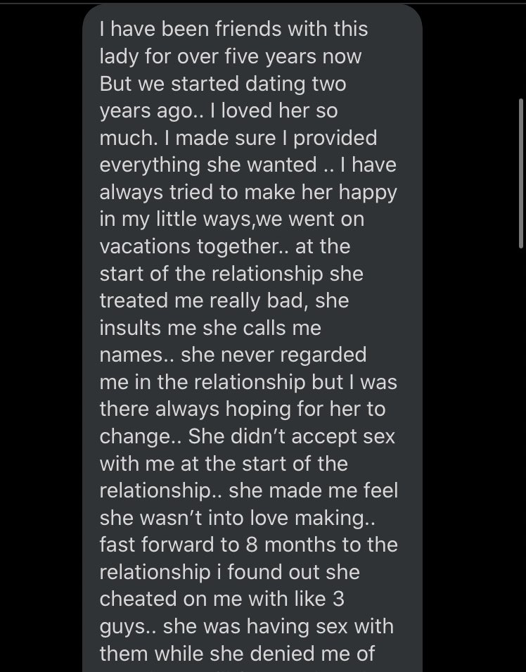 “She didn’t accept sex with me yet she was cheating on me”A thread 1/2