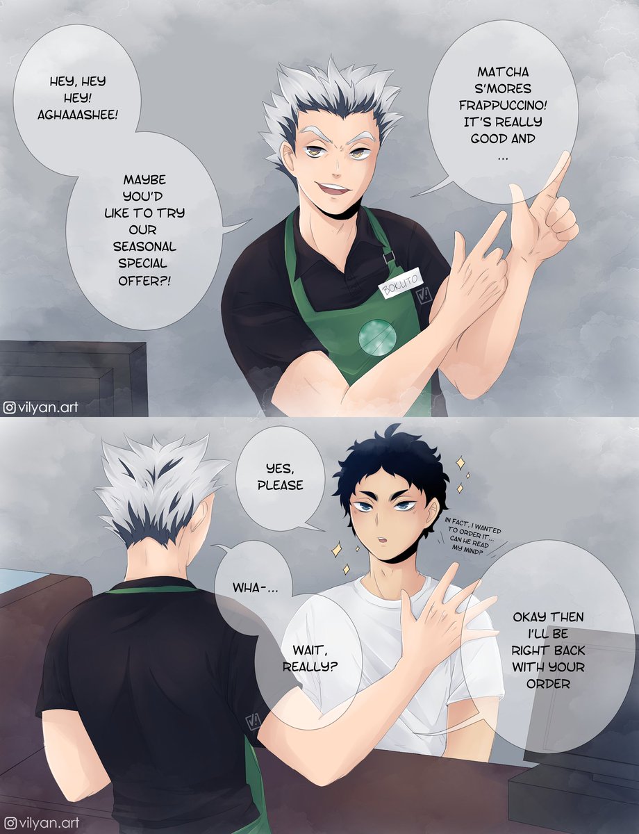 Part 3 of BokuAka Coffee shop AU
??? ...oh no...
What could possibly go wrong... ?
#Haikyuu #bokutokoutarou #akaashikeiji #bokuakaweek2020 