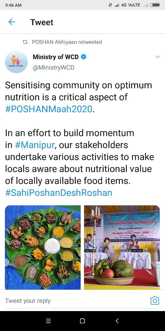 ManipurPoshan's tweet photo. Ministry upload the activities perform during the poshaan maah 2020 @POSHAN_Official @ngangomu @banteekonthouj1 @ministrywcd https://t.co/q9aCTeTsOw