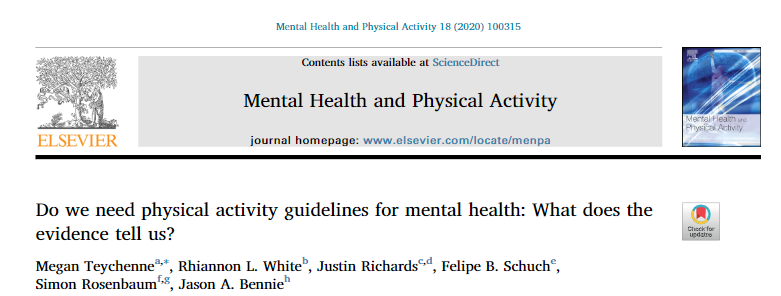 And <a href="/MeganTeychenne/">Megan Teychenne</a> et al highlighted this earlier in 2020

"Current guidelines may not effectively address mental health outcomes"

suggesting recommendations should be for "small amounts of enjoyable physical activity" for mental health benefit

sciencedirect.com/science/articl…

3/3