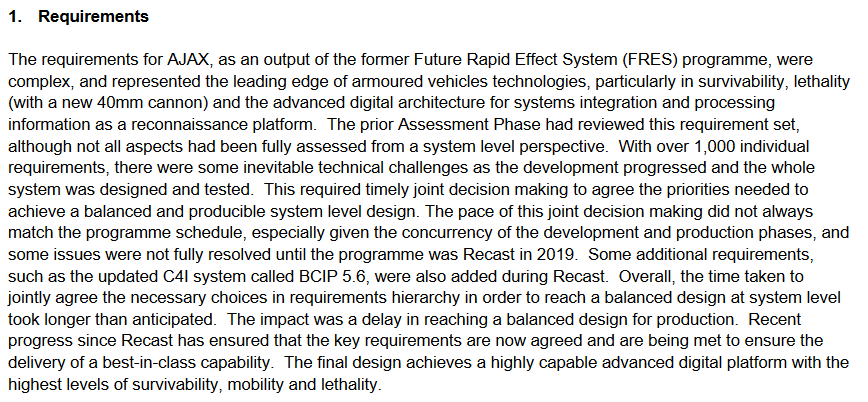 Requirements is a familiar one. As observed before, unusual decision to run development and production concurrently brought obvious problems as issues identified and design adjusted. New requirements inserted as recently as 2019 have not helped schedule