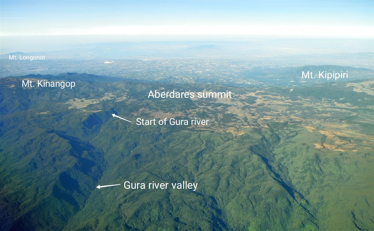 Aberdares receives significant rainfall and the surface run-off from atop the mountain quickly finds its way to V-shaped valleys on the slopes of the mountain where rivers start.One such river is Gura whose valley is found to the North East of Mt. Kinangop.