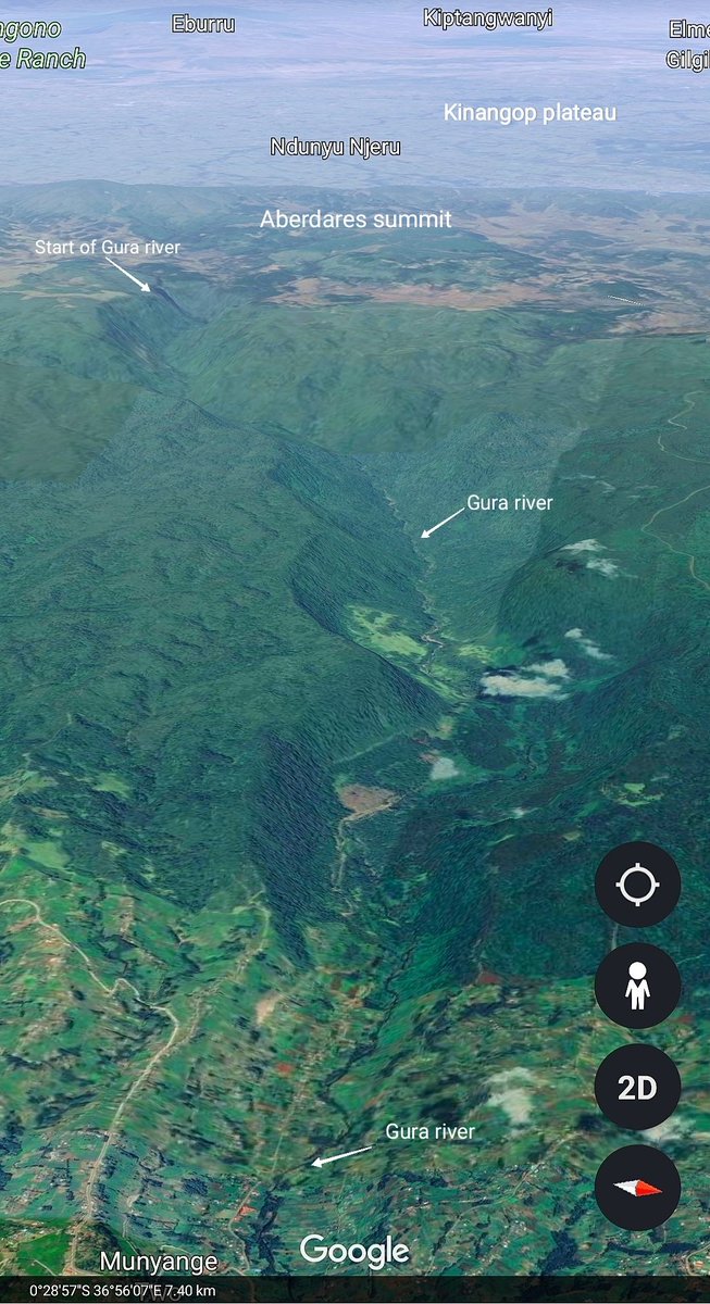 Aberdares receives significant rainfall and the surface run-off from atop the mountain quickly finds its way to V-shaped valleys on the slopes of the mountain where rivers start.One such river is Gura whose valley is found to the North East of Mt. Kinangop.