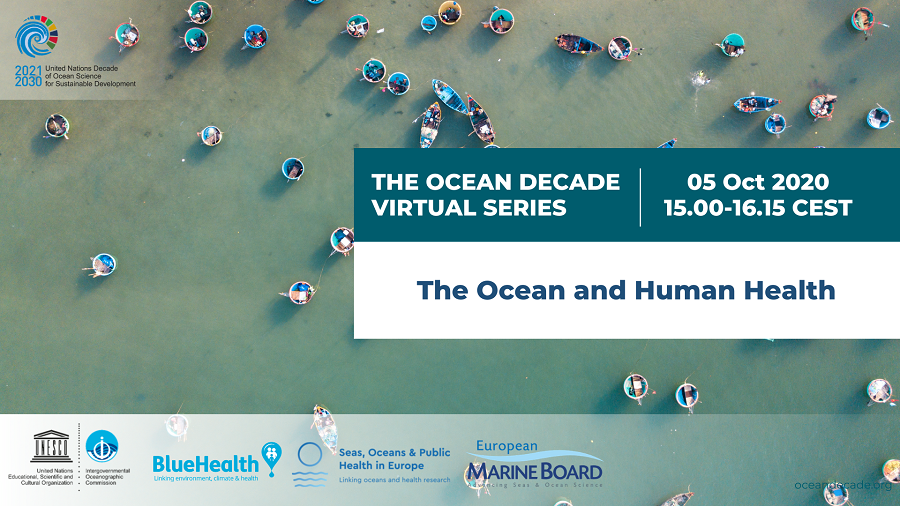The #OceanDecade virtual series webinar on #oceanandhumanhealth on 5 October to discuss our connection to the #ocean what this means for the Ocean Decade will also be livestreamed on YouTube. Find out more &amp; register is.gd/uMcgyihttps://… <a href="/IocUnesco/">Intergovernmental Oceanographic Commission -UNESCO</a> <a href="/BlueHealthEU/">BlueHealth</a> <a href="/EMarineBoard/">European Marine Board</a>