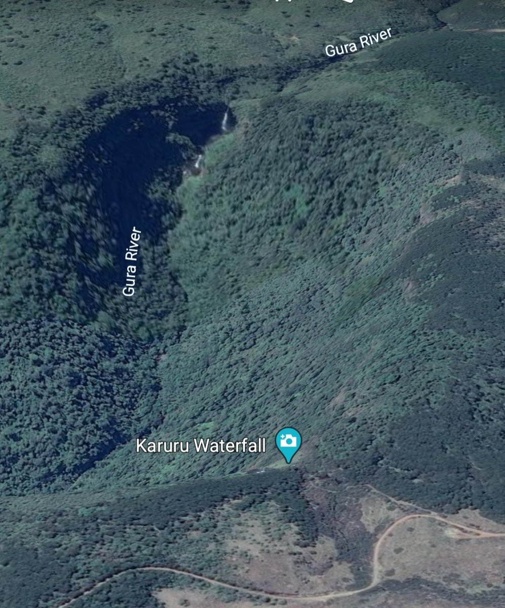 The deep, V-shaped valleys act like funnels that collect the rain which falls on the mountain.Gura river valley plunges suddenly from the mountain top creating some of the biggest water falls in Kenya like Karuru falls (pictured) and Gura falls.  Paolo Parrazi.