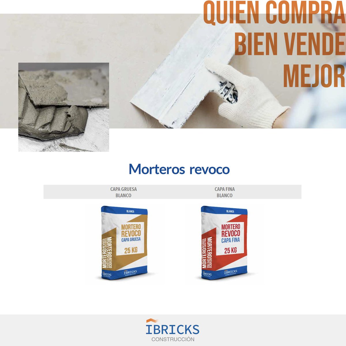 𝐌𝐨𝐫𝐭𝐞𝐫𝐨 𝐫𝐞𝐯𝐨𝐜𝐨. 𝐈𝐛𝐫𝐢𝐜𝐤𝐬 𝐂𝐨𝐧𝐬𝐭𝐫𝐮𝐜𝐜𝐢𝐨́𝐧 ~ Quien compra bien, vende mejor.
Elige siempre la mejor calidad para tus clientes con los productos de Ibricks Construcción