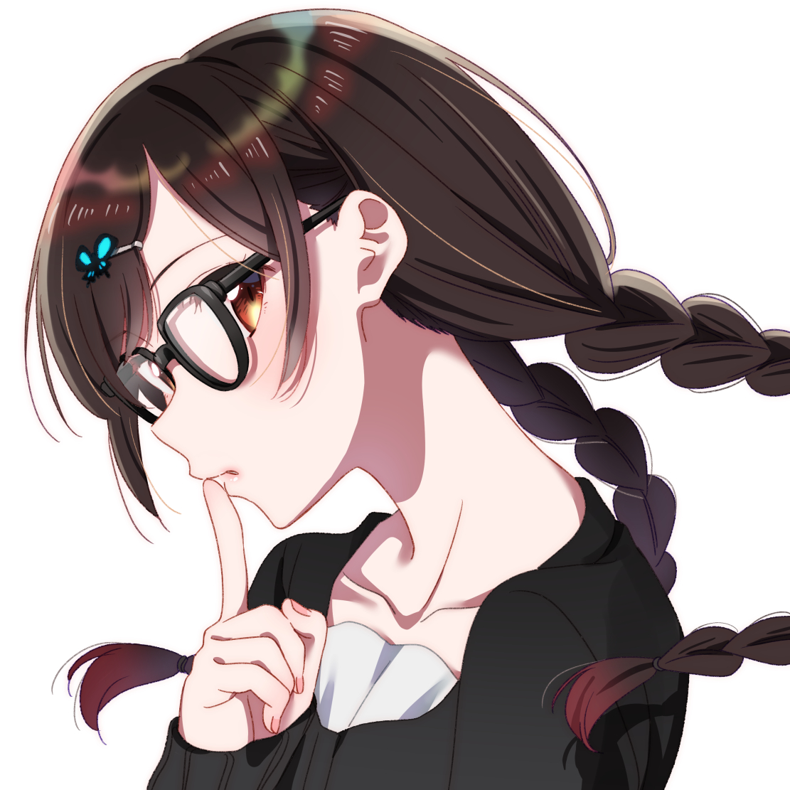 1girl solo glasses braid hair ornament twin braids white background  illustration images