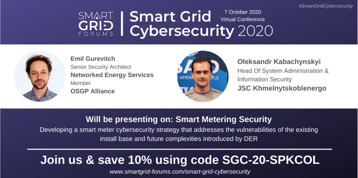 networkedenergy's tweet photo. Only one week to go! Register here https://t.co/HSpt96bPvX using the code below and get 10% discount. Find out more about smart metering security from sector's experts: Emil Gurevitch & Oleksandr Kabachynskyi. 7th of October-join us there! #smartmetering #smartsecurity #smartNES https://t.co/UrMSOUdqGG