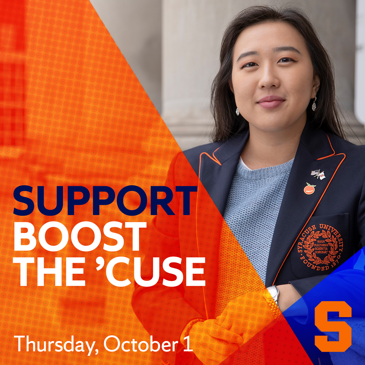 🚨 Today is the day to #BoostCuse! 🚨 

Did you know that for every 100 donors to #WhitmanatSU, there will be a $2,500 gift unlocked - up to $10,000. This challenge is in honor of #Whitman100, from alumnus Jim Keene ’79.

Make an impact and give today! 🍊 bit.ly/BoostCuse2020