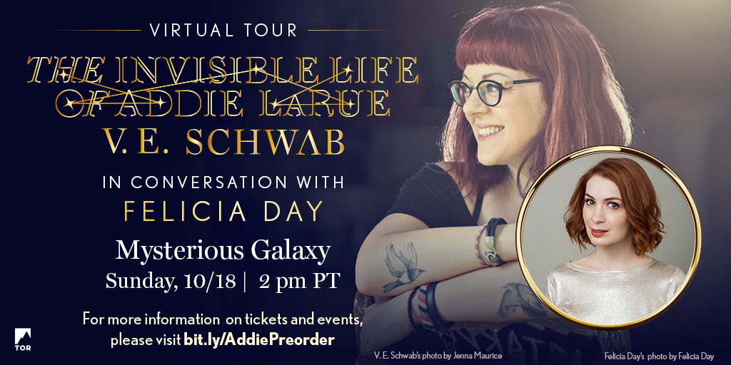 And finally Sunday October 18th the final event will be with  @feliciaday at  @MystGalaxyBooks ! For more details on tickets visit  http://irememberaddie.com 