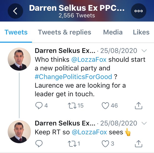 ...but politics is a drug, and promises are made to be brokenAs chairman of the family wooden veneer company, he can see in actor Fox material he can work with to front a NEW party!A month ago, on August 25th, he is desperately trying to get Looza’s attention via Twitter: