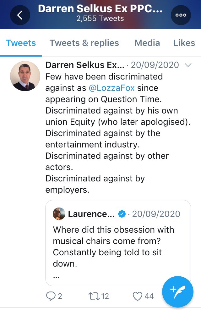 Now, Loz’s act is partly about petulantly huffing down those complaining about discrimination within society, and decrying ‘victimhood’.So when Dazza claims that the REAL victim of discrimination is Fox himself - at last! - he’s kissed his ass & Looza ‘likes’ it.O happy day!