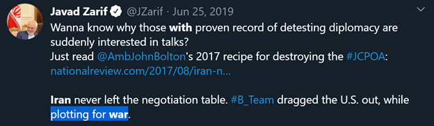 3)Ethan Azad helping Rep. Tlaib on foreign policy means what?Notice how Rep. Tlaib pushes the “war with Iran” talking point of Iran's regime seen in  @JZarif's tweets.