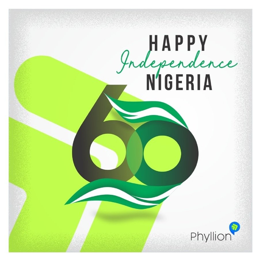 Phyllion_TechPR's tweet photo. We've kept the same positive and unrelenting spirit alive, making a strength of our diversity.

 Today is for  everyone of us.
 Cheers to a greater Nigeria!🥂
.
.
#phyllionimc #NigeriaAt60  #naijaat60 #diversity #Africa #GodBlessNigeria https://t.co/3Kxwp2nmL9