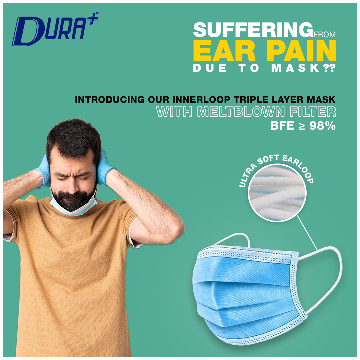 #suffering from #earpain due to #mask??
#Introducing Our #innerloop triple layer mask With Anti-Bacterial #MeltblownFilter
BFE ≥ 98%
Buy Today On #Amazon
tinyurl.com/duraplus
Call us for more queries at +91 9311350110
#Mydura #Duraplus #duraplushealthcare #meltblown #wearmask
