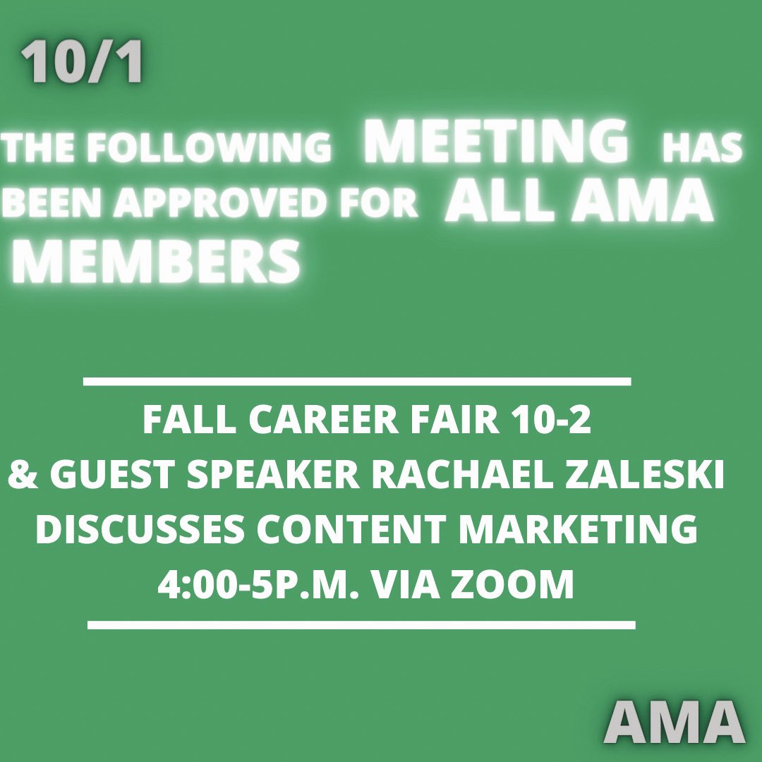 RowanAMA's tweet image. Today's events for Marketing Week include the Career Fair from 10a.m.-2p.m. Then, at 4-5p.m. we will have guest speaker Rachael Zaleski- Manager of Channel content strategy and development at Elsevier talking with us. Have a great day!