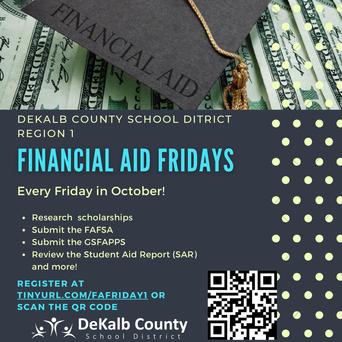 🥳🥳🥳It's FAFSA Release Day🎉🎉🎉

Seniors, do you need help with the 2021-2022 FAFSA? Join me for Financial Aid Fridays! 

Get assistance with submitting the FAFSA, the GSFAPPS, researching scholarships, and more! Visit TinyURL.com/FAFriday1 to sign up!