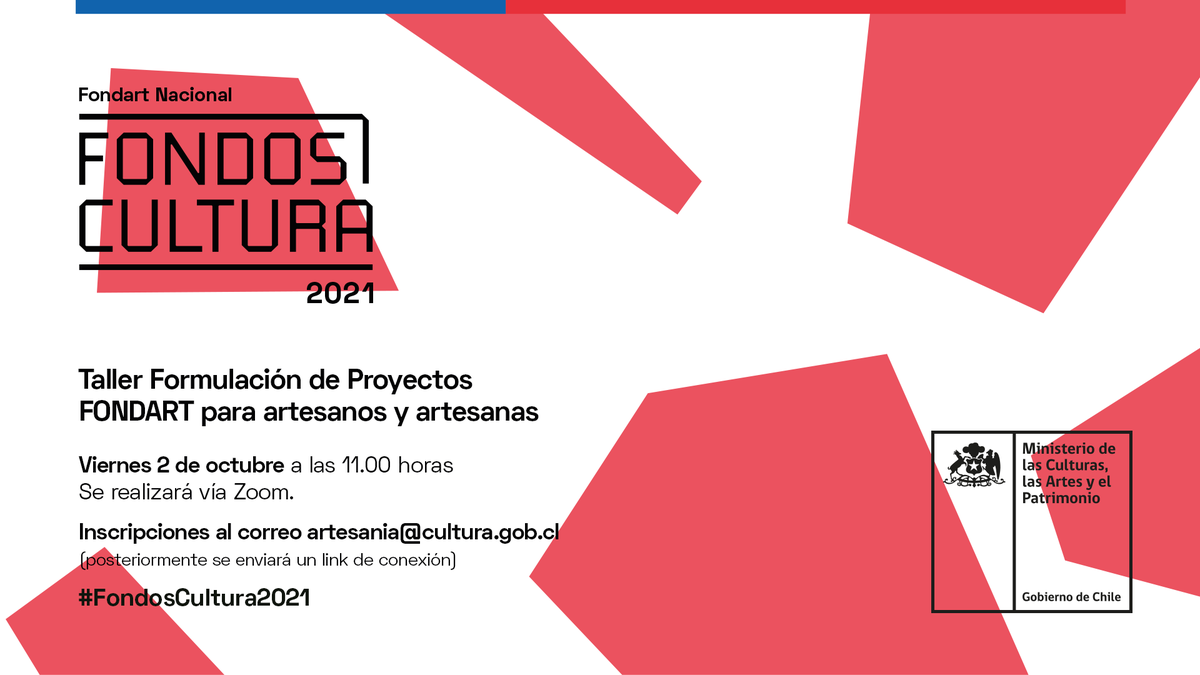 Culturas_RM's tweet photo. Participa este viernes 2 de octubre a las 11:00 horas del taller sobre formulación de proyectos FONDART, dirigido a artesanos y artesanas a nivel nacional. Si quieres inscribirte debes enviar un correo a artesania@cultura.gob.cl https://t.co/MPzeMIEk1U