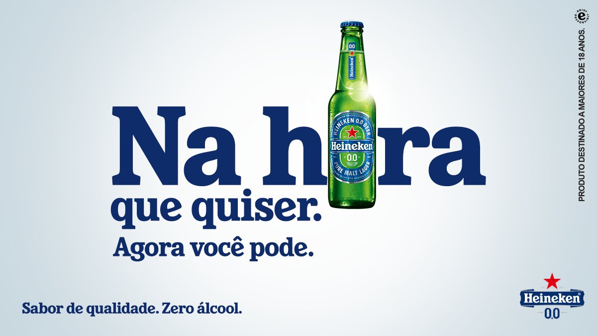 Heineken 0.0 é a Heineken para você beber em qualquer momento que quiser.  Que tal uma agora? #AgoraVocêPode, image size:1200x675